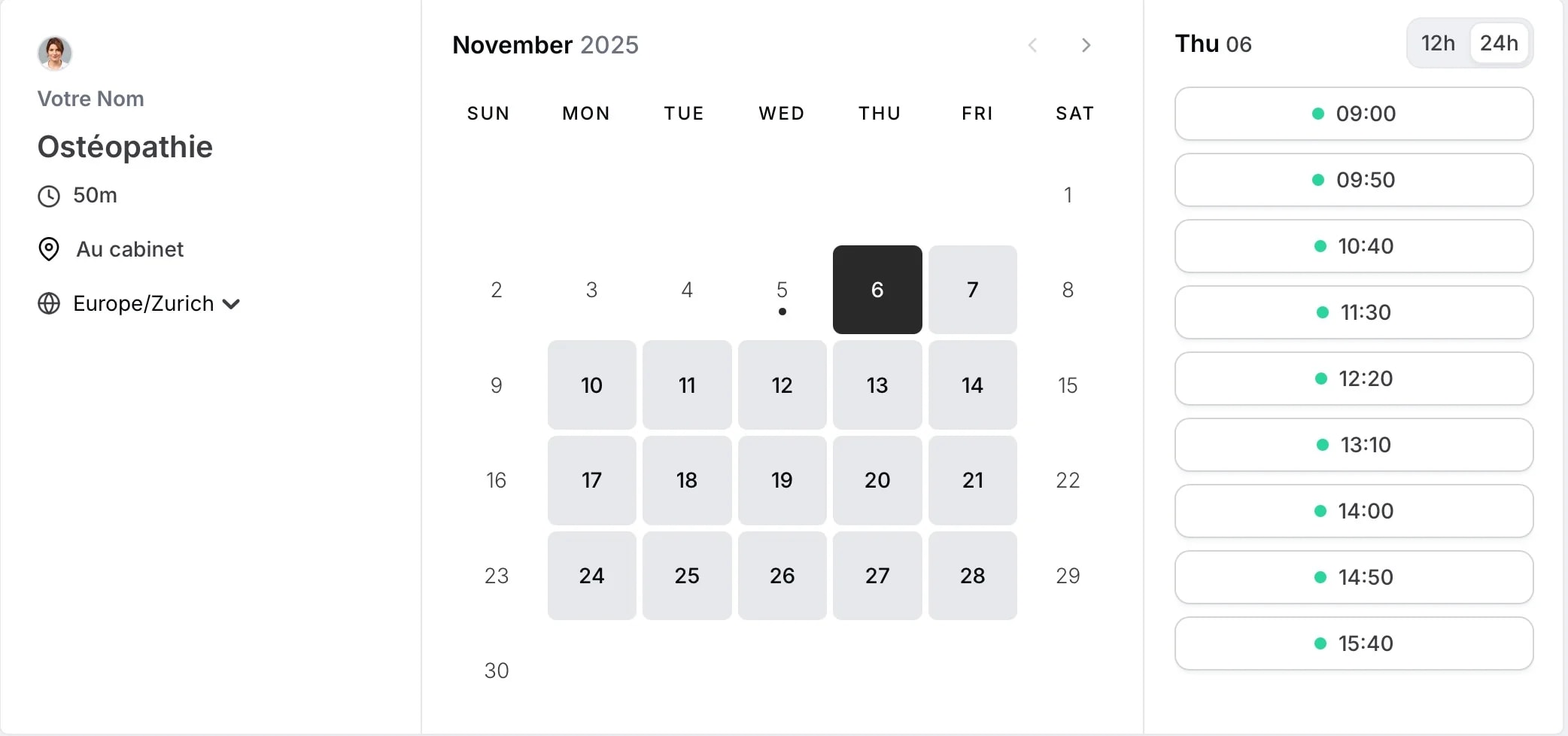 Exemple d'interface de réservation en ligne intégrée au site